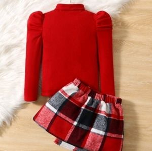 6yr Toodler Girls Mock Neck Pulls Sleeve Tee and Plaid Print  Asymmetrical Hem